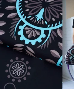 Albstoffe Bade- und Sportstoff – LEAF CIRCLES mit türkis Ornamenten in schwarz – Hamburger Liebe Performance – Öko Tex 100