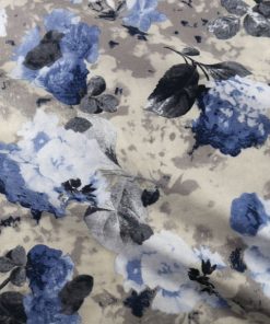 Blumen auf Baumwolle elastisch – blau