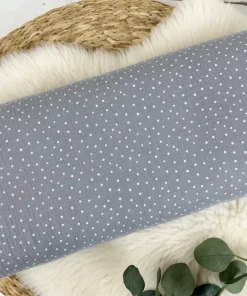 Musselin Stoff / Double Gauze – weiße Punkte Polka Dots in hellgrau – Öko-Tex-100