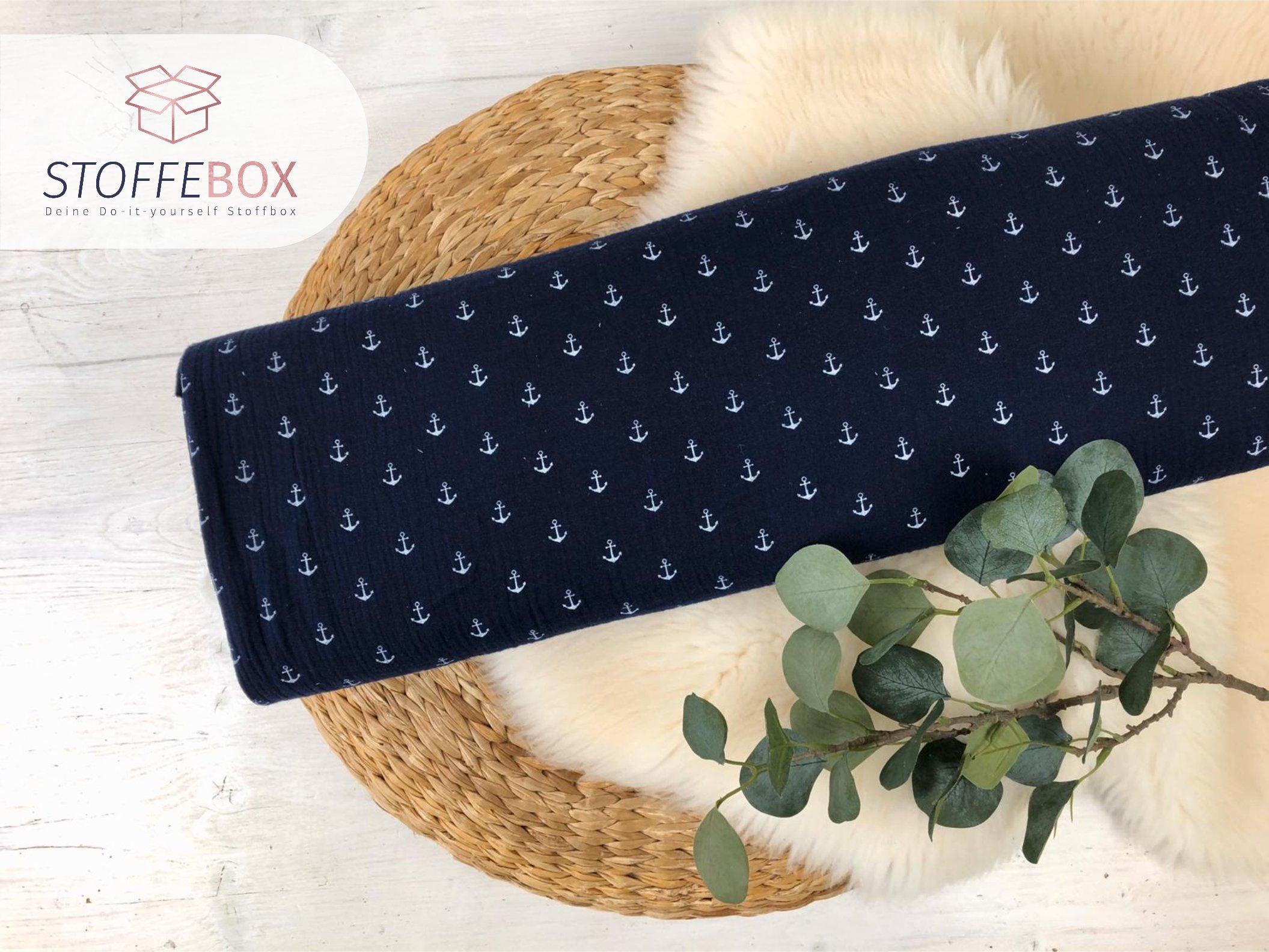 Musselin/Double Gauze Öko-Tex-100 – Anker / Maritim (navy / dunkelblau)